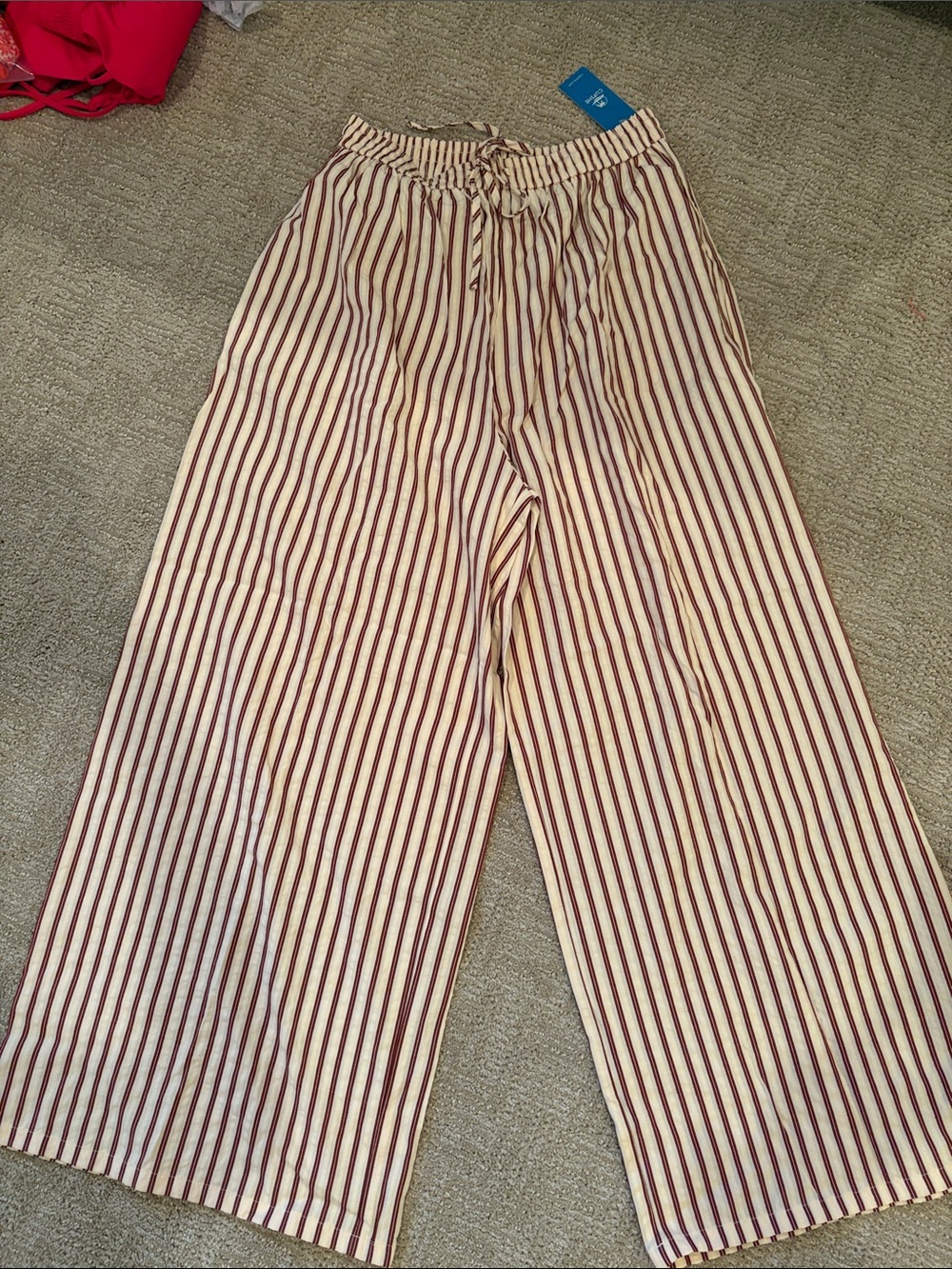 Cupshe Cream and Burgundy Striped Wide-Leg Pants